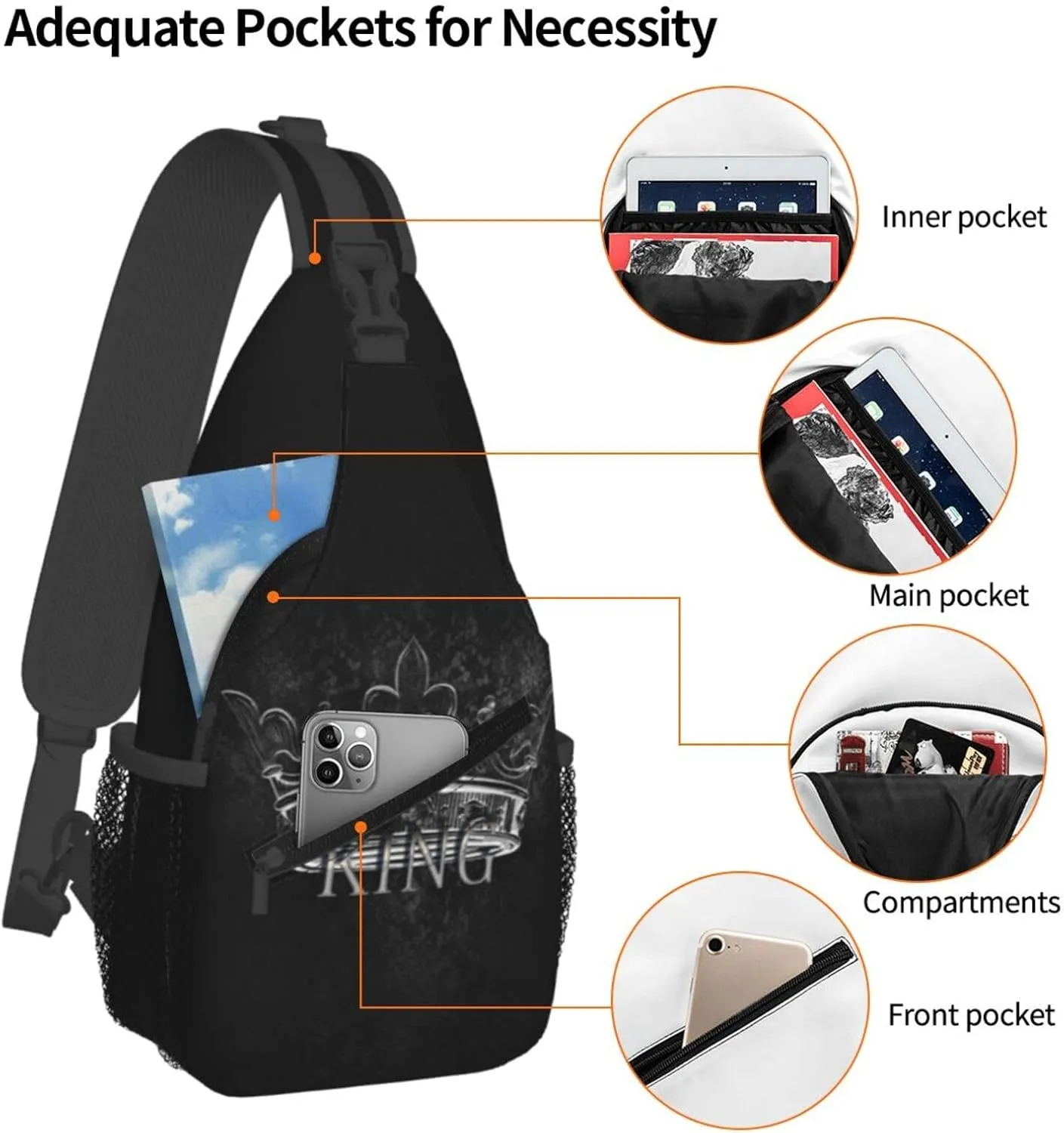 ASYG King Sling Bag Men Shoulder Bag Mens Bag Crossbody Chest Daypack Casual Backpack Bag for Men