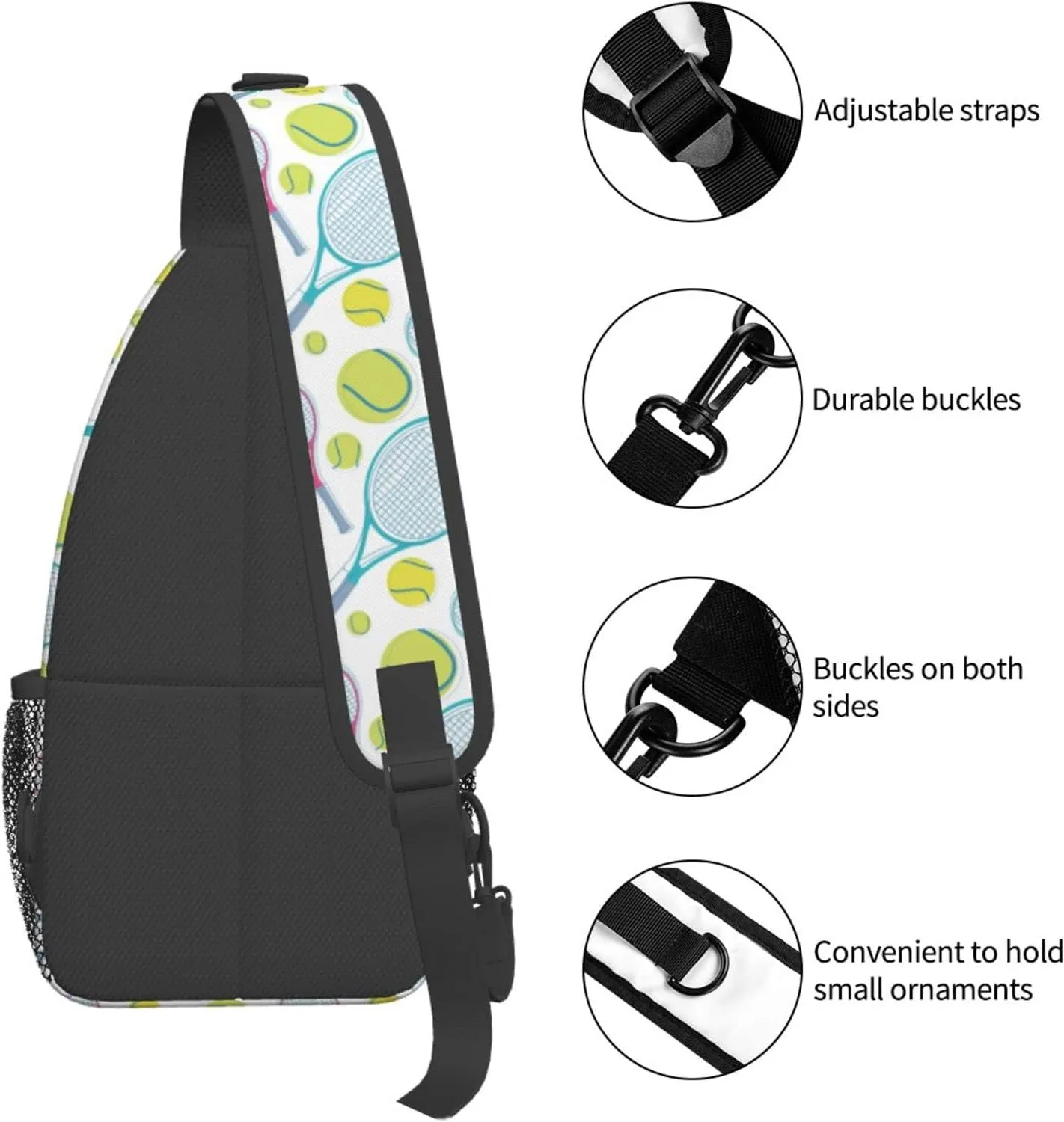 ASYG Tennis Sling Bag Sport Crossbody Chest Daypack Casual Backpack Tennis Shoulder Bag For Travel Picnic