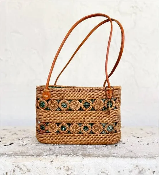 Ata Vine Circle Tote Bag with Leather Shoulder Strap