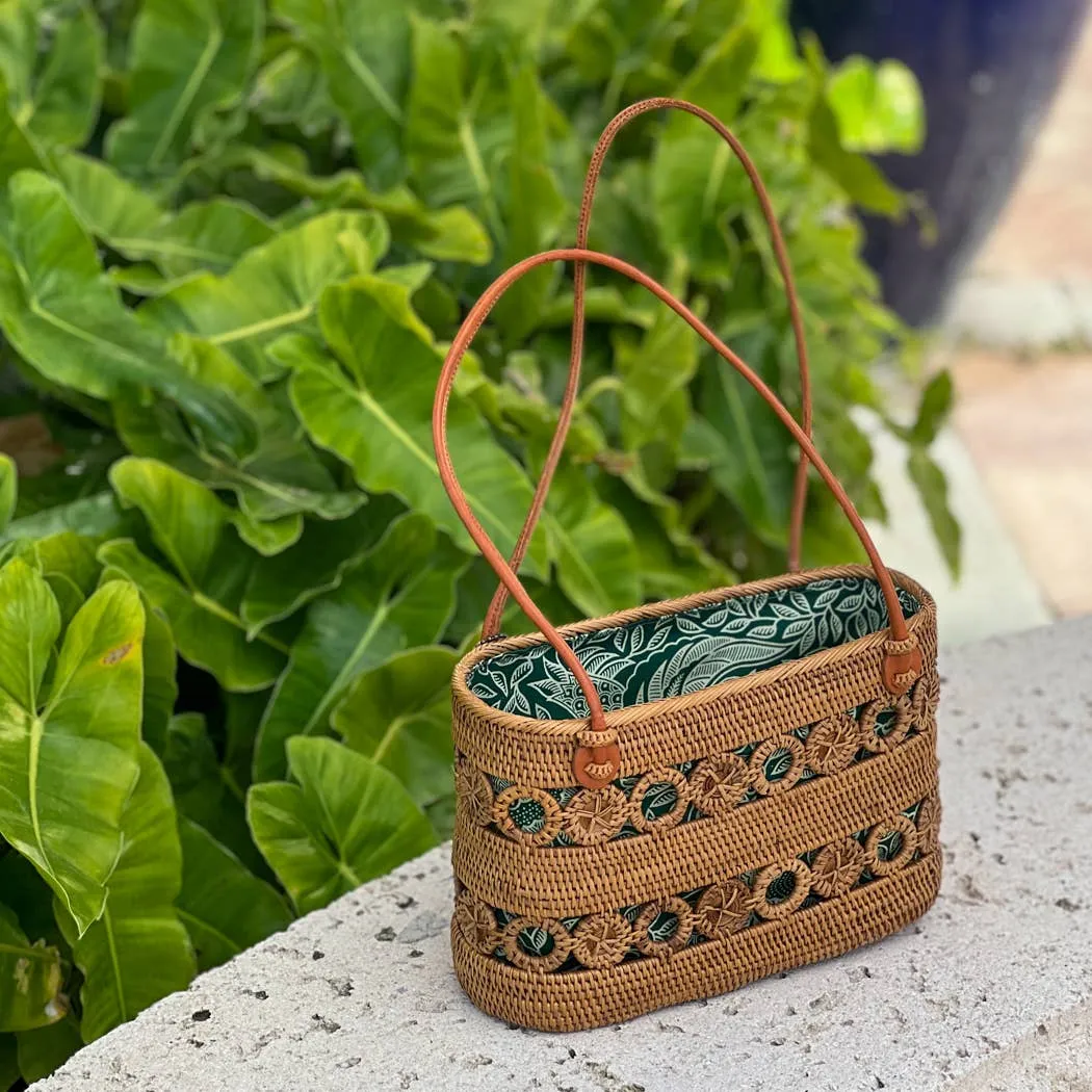 Ata Vine Circle Tote Bag with Leather Shoulder Strap