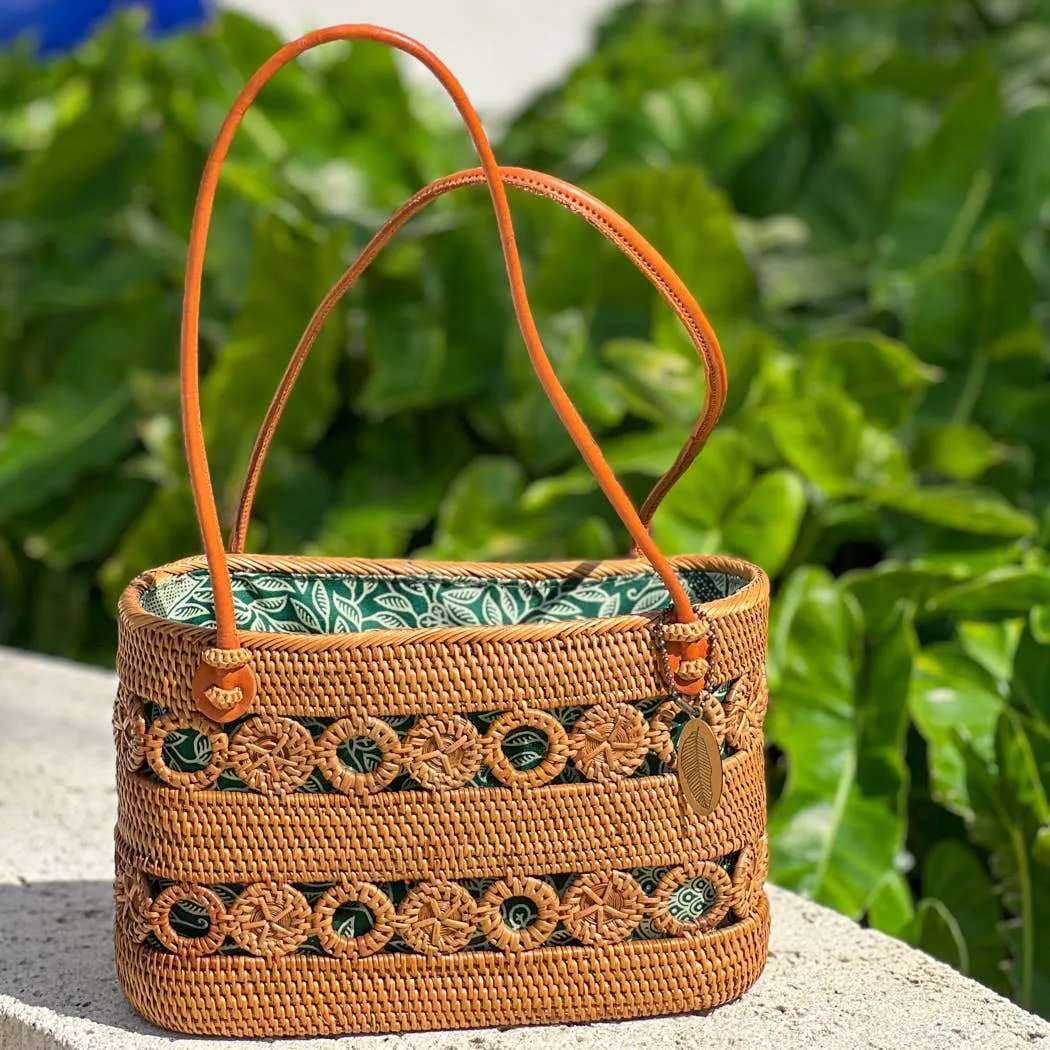 Ata Vine Circle Tote Bag with Leather Shoulder Strap