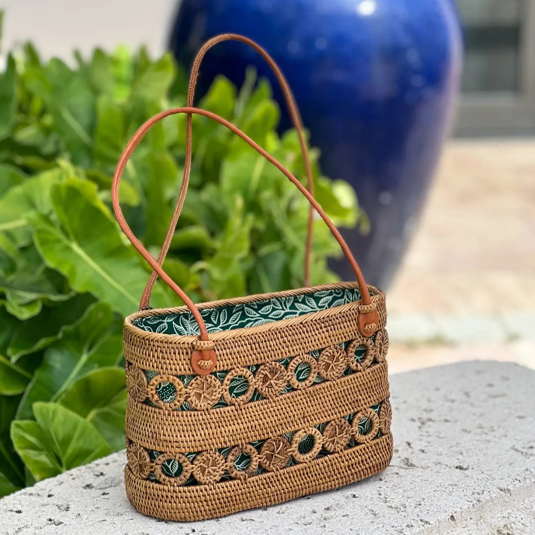 Ata Vine Circle Tote Bag with Leather Shoulder Strap