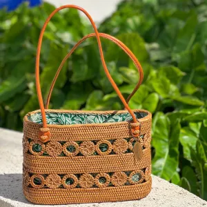 Ata Vine Circle Tote Bag with Leather Shoulder Strap