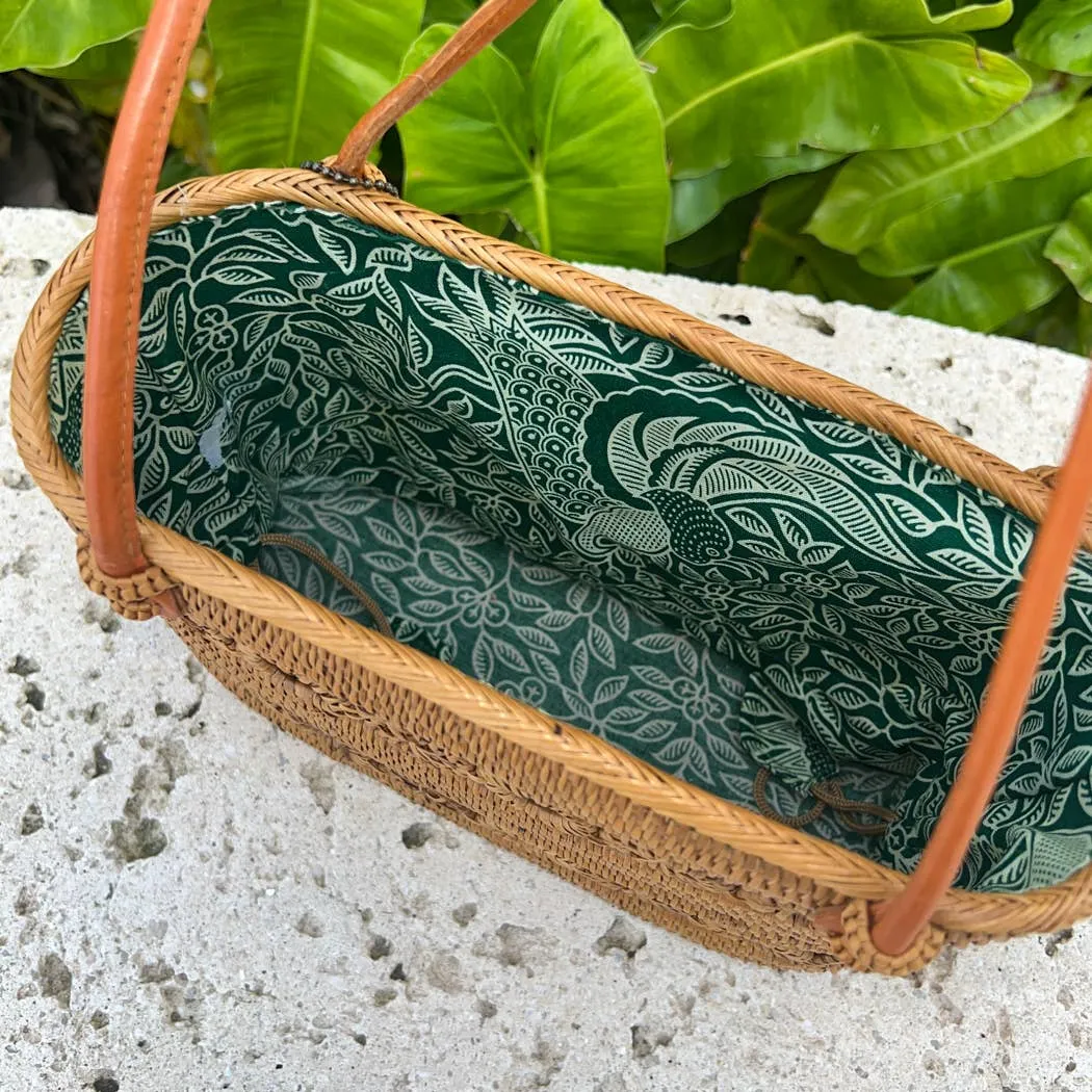 Ata Vine Circle Tote Bag with Leather Shoulder Strap