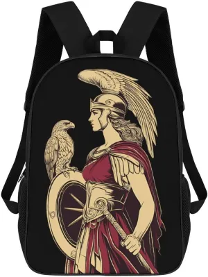 Athena Goddess of Wisdom Printed 17 Inch Daypack Unisex Travel Laptop Backpack Large Capacity Shoulder Backpacks