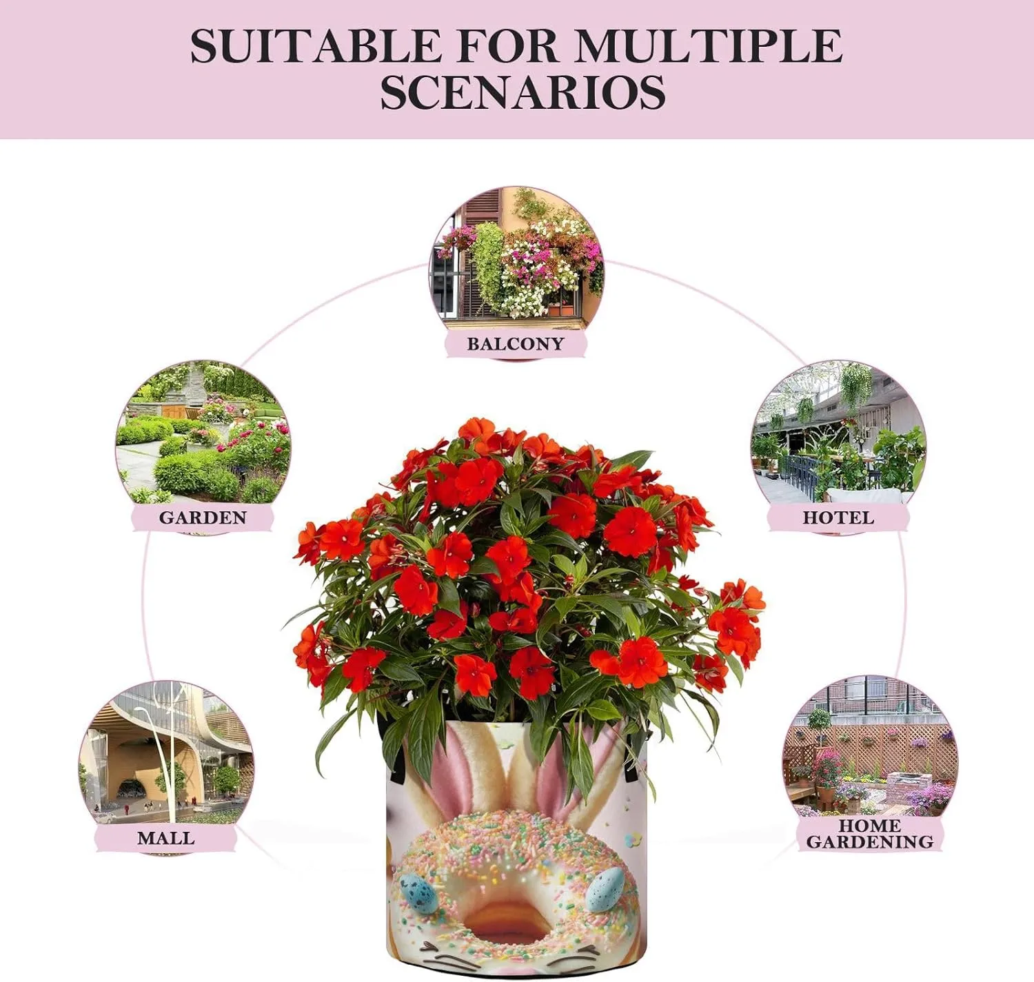 Augenstern Planters Pot with Handles Easter-Donuts-Eggs-Rabbit Plant Grow Bag Movable Raised Garden Bed