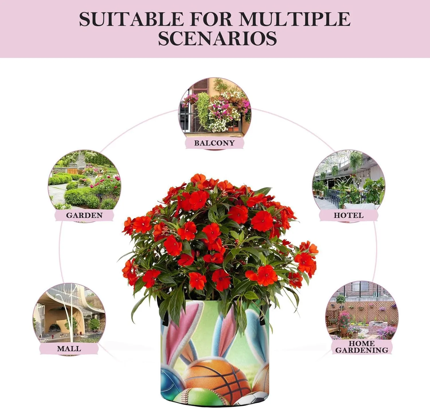 Augenstern Planters Pot with Handles Easter-Rabbit-Ears-Balls Plant Grow Bag Movable Raised Garden Bed