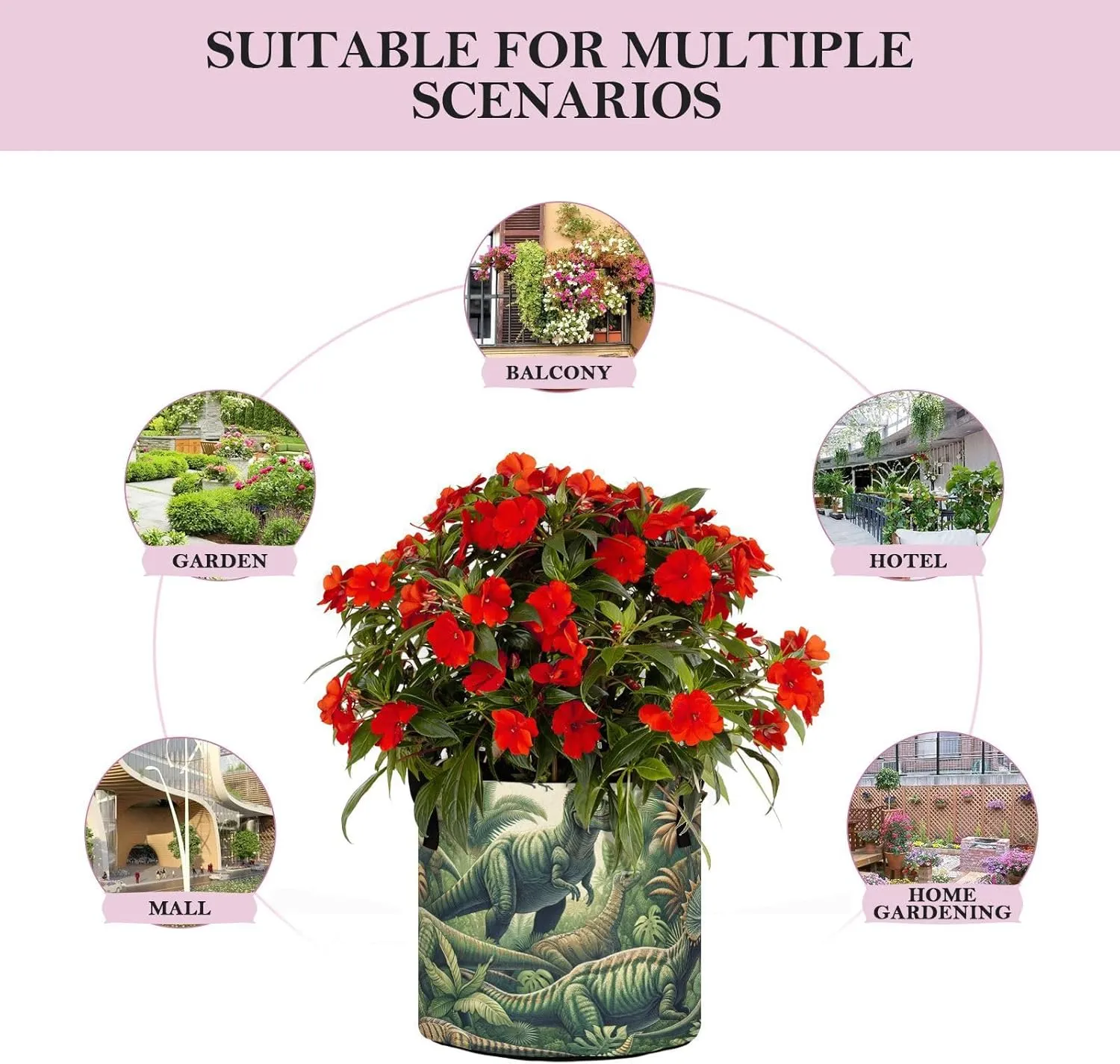 Augenstern Planters Pot with Handles Jurassic-Dinosaur-Lover Plant Grow Bag Movable Raised Garden Bed