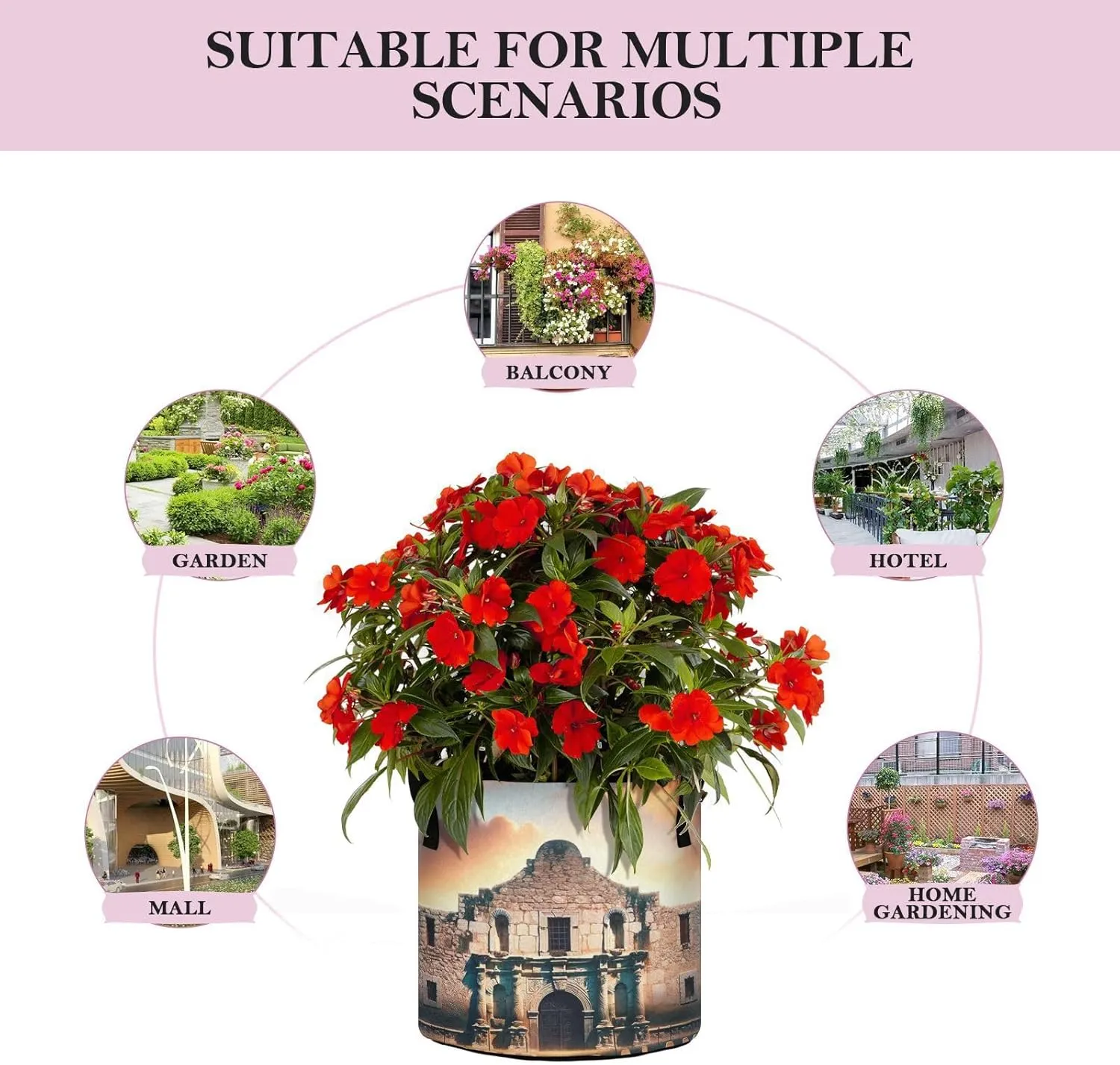 Augenstern Planters Pot with Handles Remember-The-Alamo-Texas Plant Grow Bag Movable Raised Garden Bed