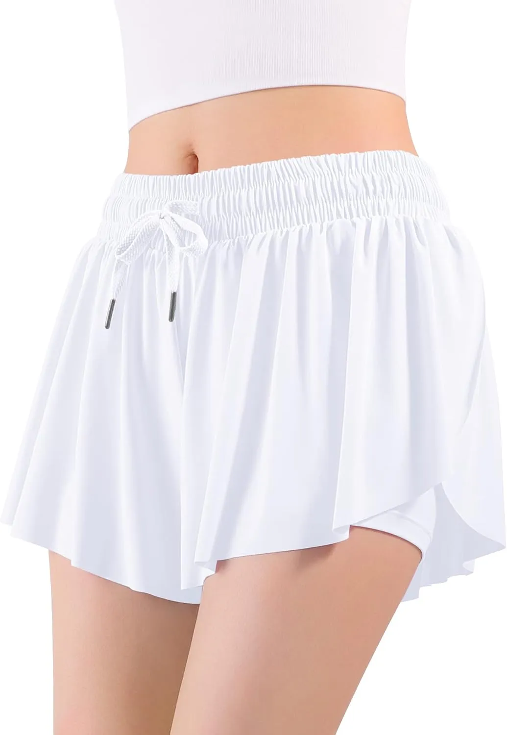 Auranso Girls Butterfly Shorts,Flowy Shorts with Pocket 2-in-1 Athletic Running Gym Preppy Clothes
