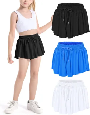 Auranso Girls Butterfly Shorts,Flowy Shorts with Pocket 2-in-1 Athletic Running Gym Preppy Clothes