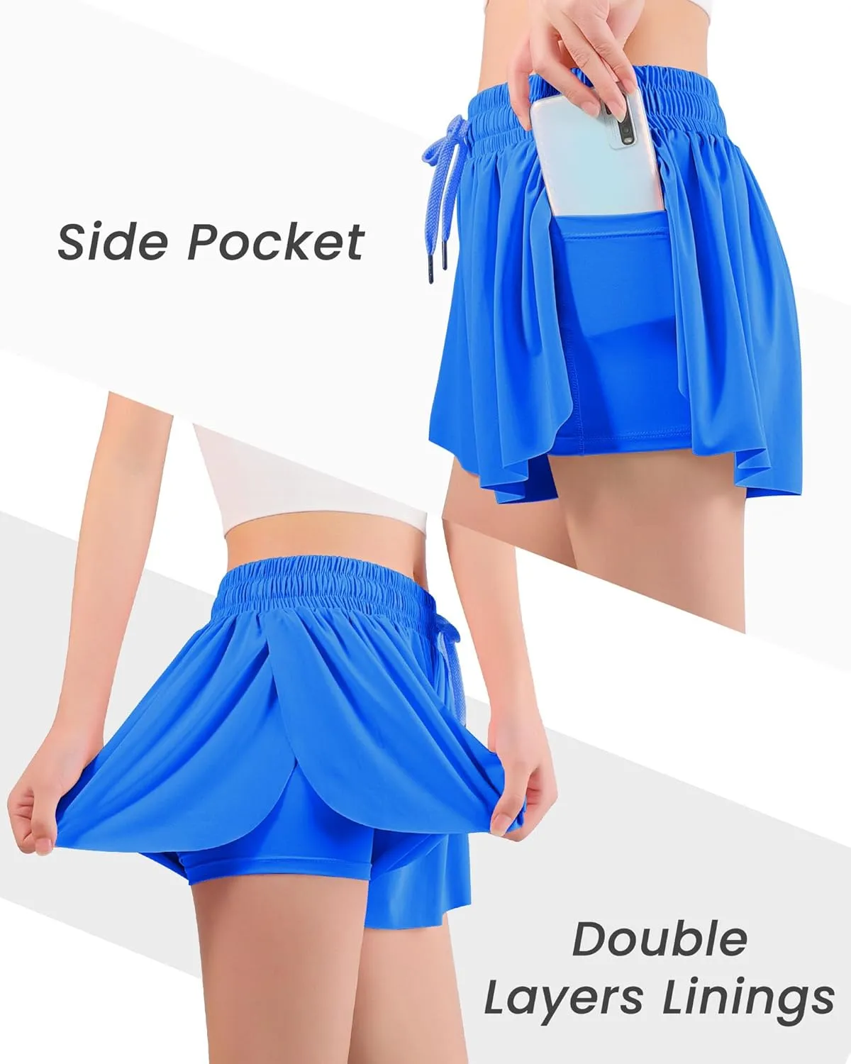 Auranso Girls Butterfly Shorts,Flowy Shorts with Pocket 2-in-1 Athletic Running Gym Preppy Clothes