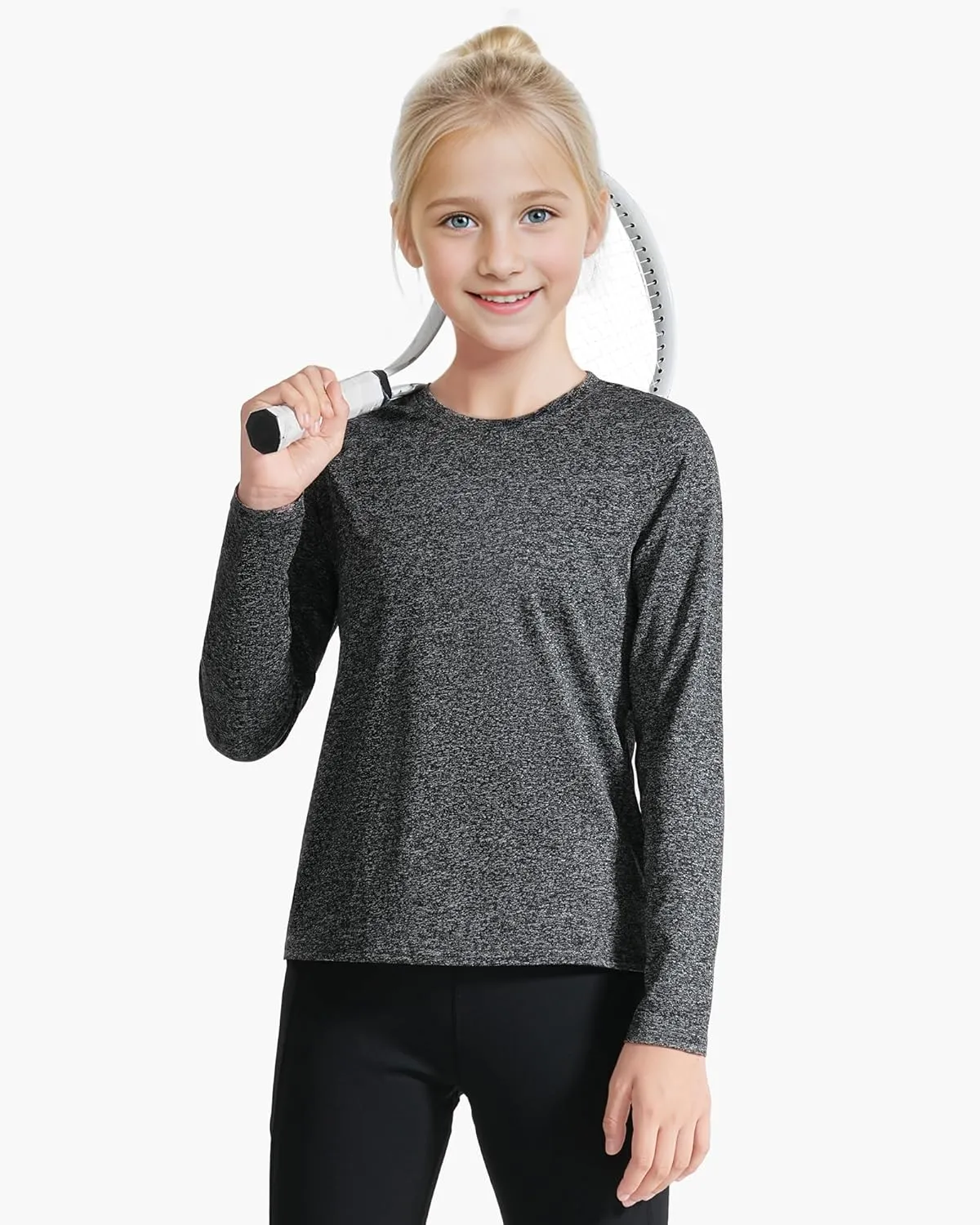Auranso Girls Long Sleeve Shirts 3 Pack Quick Dry Athletic Tops Active Shirts for Girls