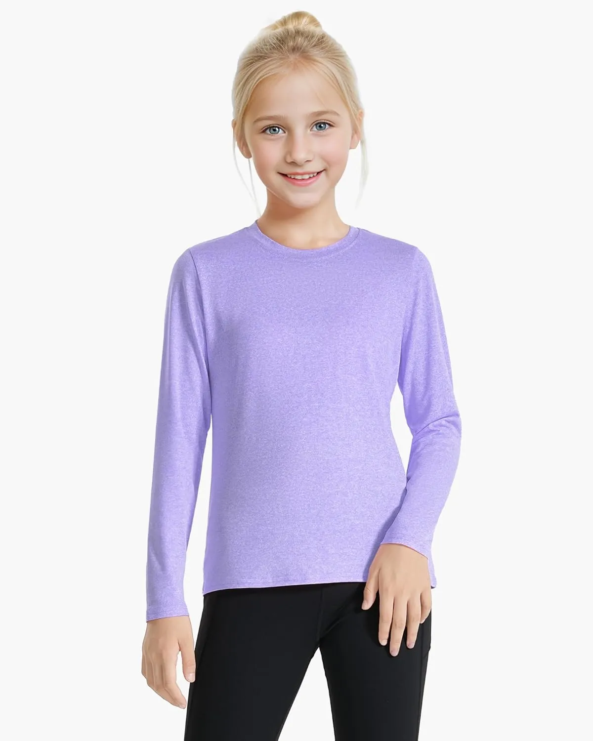 Auranso Girls Long Sleeve Shirts 3 Pack Quick Dry Athletic Tops Active Shirts for Girls