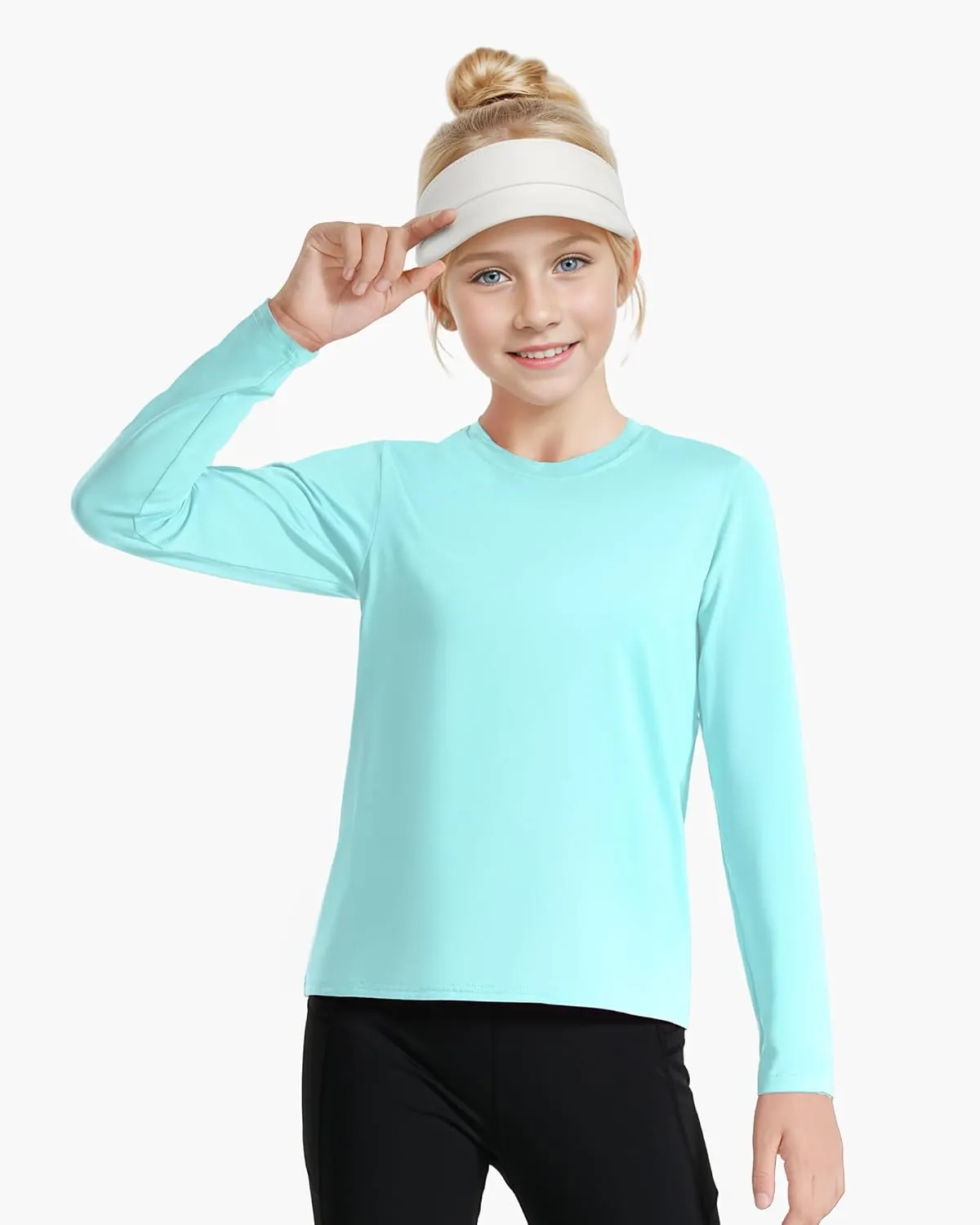 Auranso Girls Long Sleeve Shirts 3 Pack Quick Dry Athletic Tops Active Shirts for Girls