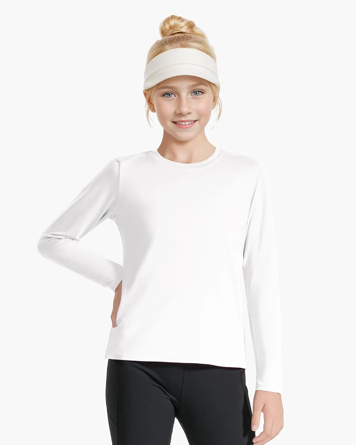 Auranso Girls Long Sleeve Shirts 3 Pack Quick Dry Athletic Tops Active Shirts for Girls