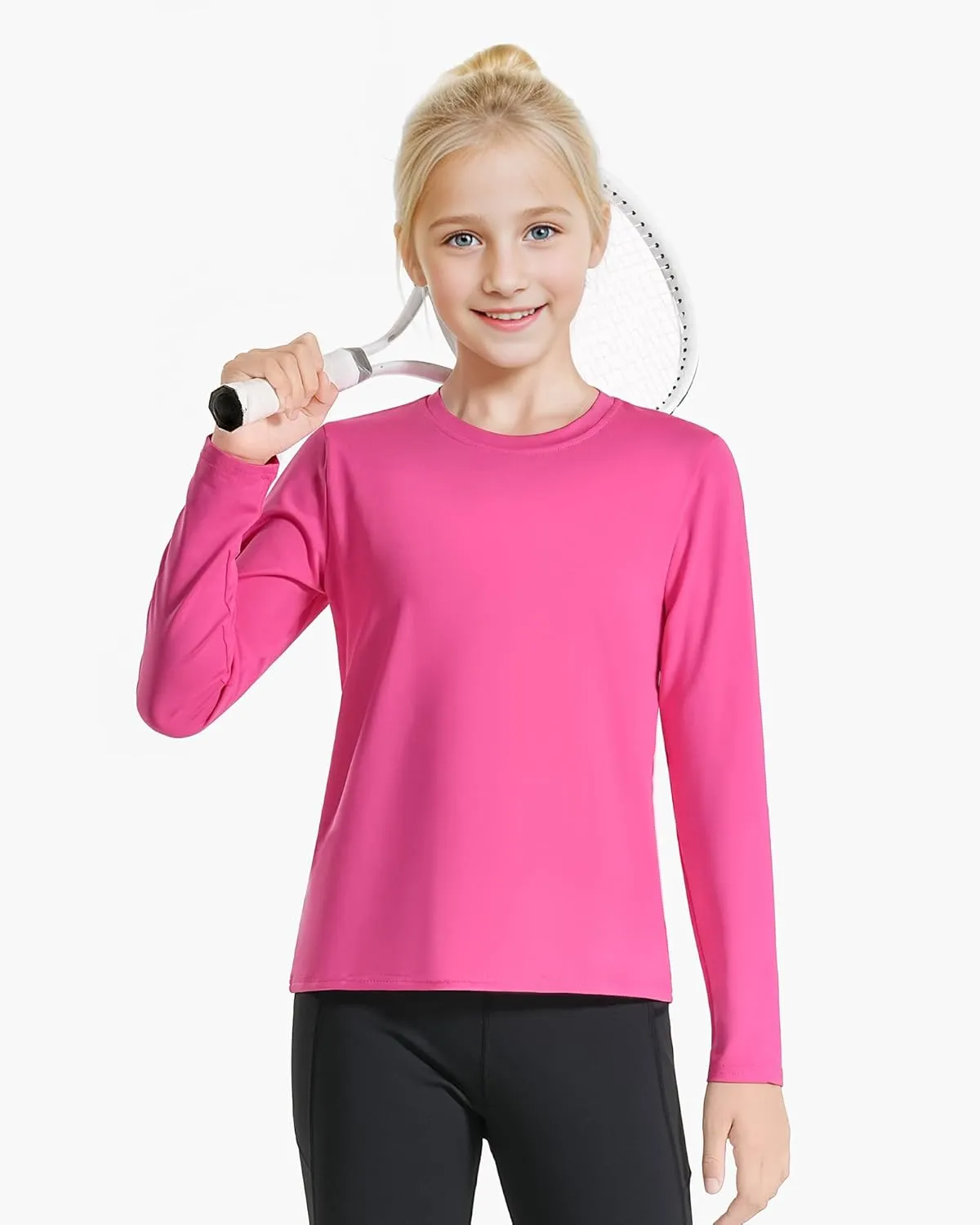 Auranso Girls Long Sleeve Shirts 3 Pack Quick Dry Athletic Tops Active Shirts for Girls