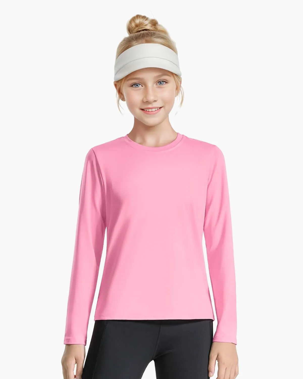 Auranso Girls Long Sleeve Shirts 3 Pack Quick Dry Athletic Tops Active Shirts for Girls
