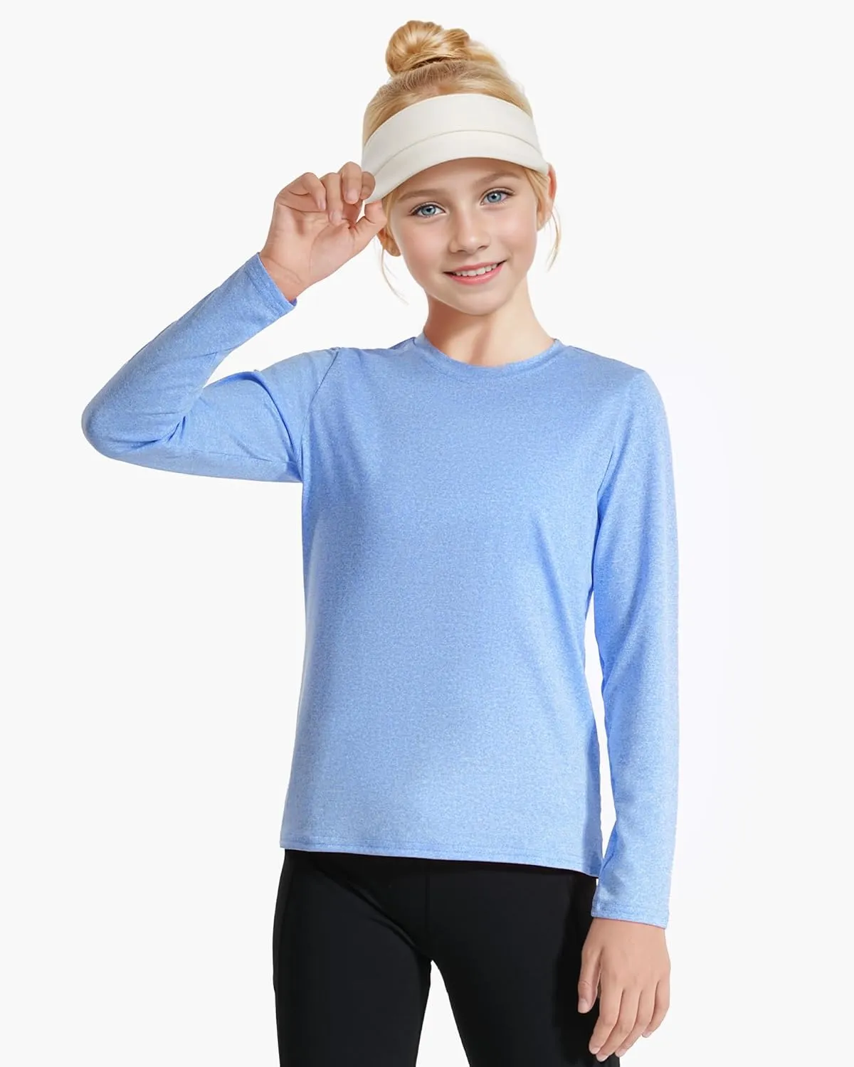 Auranso Girls Long Sleeve Shirts 3 Pack Quick Dry Athletic Tops Active Shirts for Girls