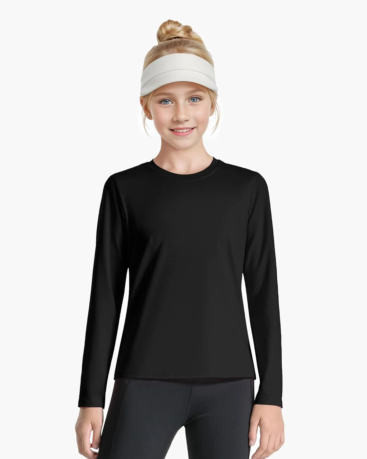 Auranso Girls Long Sleeve Shirts 3 Pack Quick Dry Athletic Tops Active Shirts for Girls