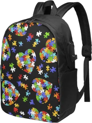 Autism Awareness Lightweight Laptop Backpack With Usb Port - Travel Bag And Office Bag, Suitable For Office And Travel