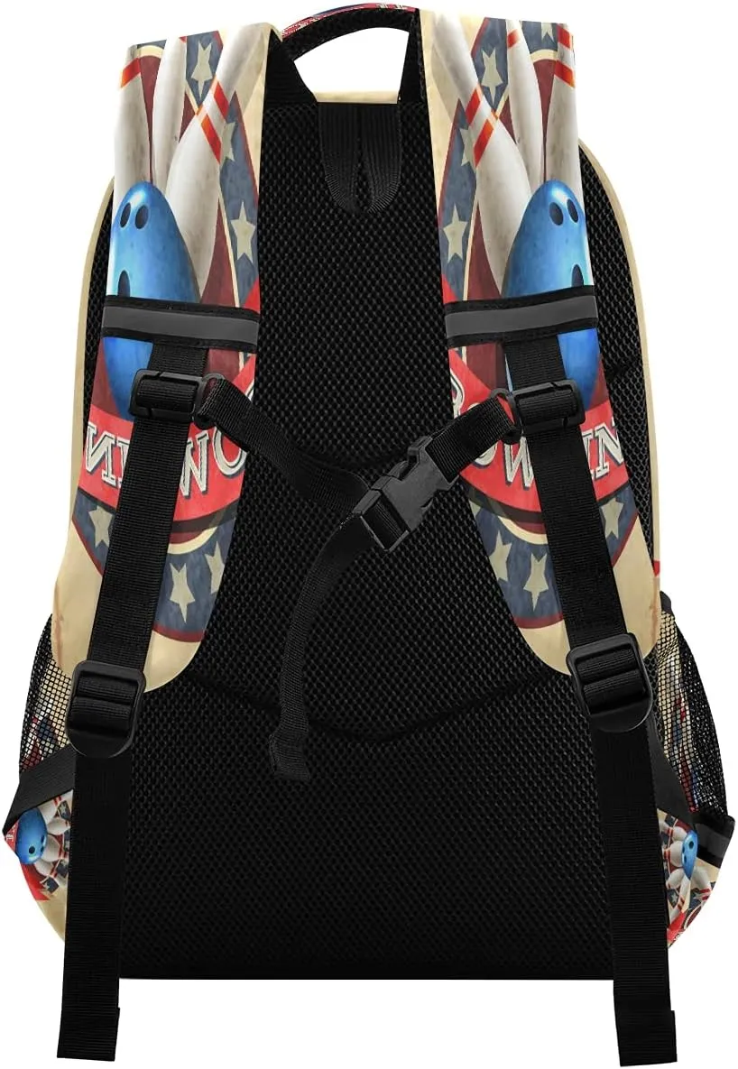 AUUXVA Bowling Ball Sport Vintage Pattern Backpack School Bookbag Laptop Purse Casual Daypack for Teen Girls Women Boys Men College Travel