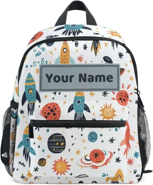 AUUXVA Custom Universe Space Kids Backpack for Girls Boys, Rocket Planets Toddler Casual Daypack Backpacks, Personalized with Kid's Name Preschool School Bag, Children Travel Bookbag with Chest Strap