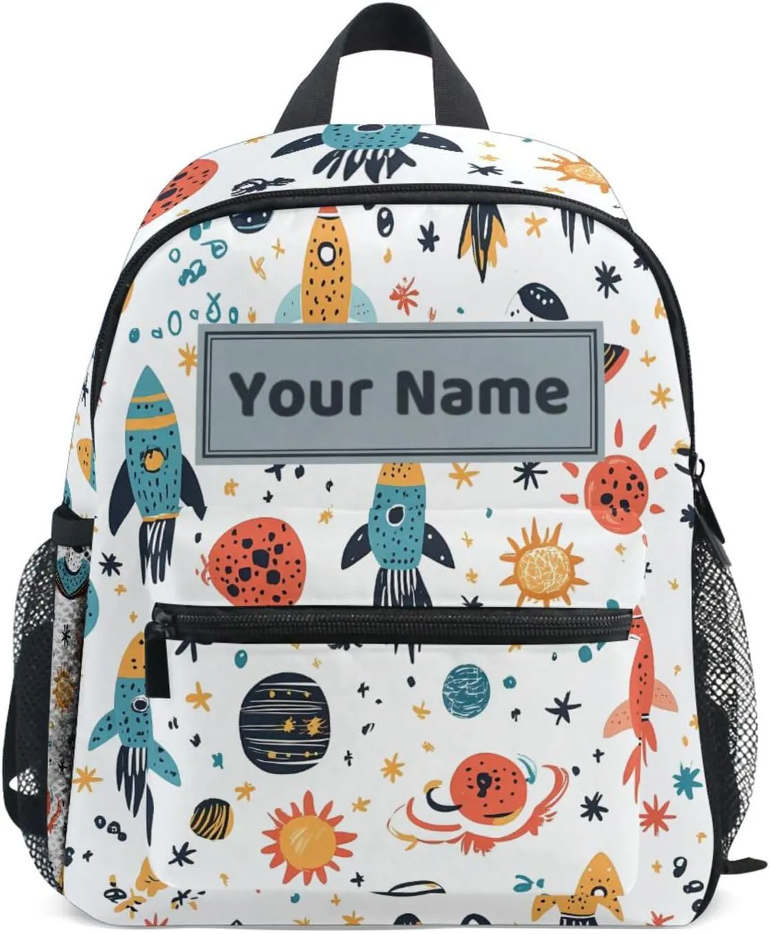 AUUXVA Custom Universe Space Kids Backpack for Girls Boys, Rocket Planets Toddler Casual Daypack Backpacks, Personalized with Kid's Name Preschool School Bag, Children Travel Bookbag with Chest Strap