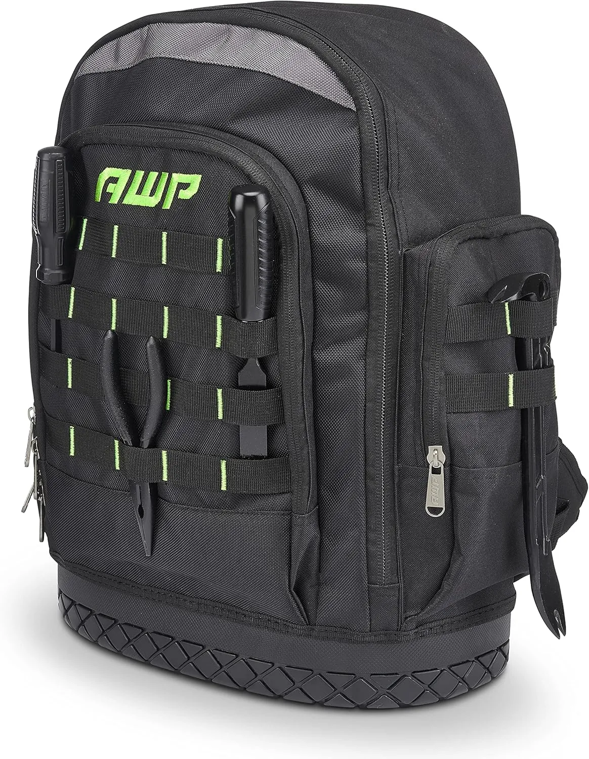 AWP Extreme Tool Backpack | Rugged Polyester Jobsite Backpack with Waterproof Molded Base & Padded Shoulder and Waist Straps | 23 Tool Storage Pockets