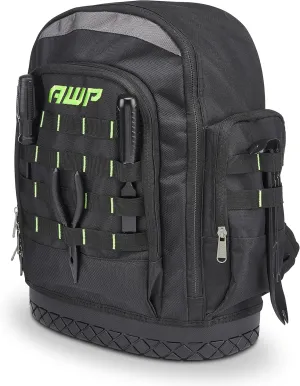 AWP Extreme Tool Backpack | Rugged Polyester Jobsite Backpack with Waterproof Molded Base & Padded Shoulder and Waist Straps | 23 Tool Storage Pockets