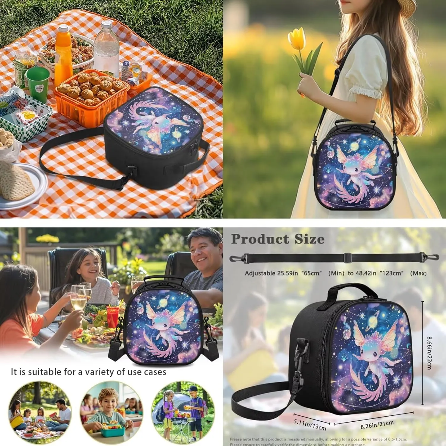 Axolotl Backpack for Girls 8-10 with Lunch Box 17 Inch School Bag and Lunch Bag Set Solar System Planet Bookbag/Lunchbox/Pencil Case/Water Bottle Holder Back to Elementary School