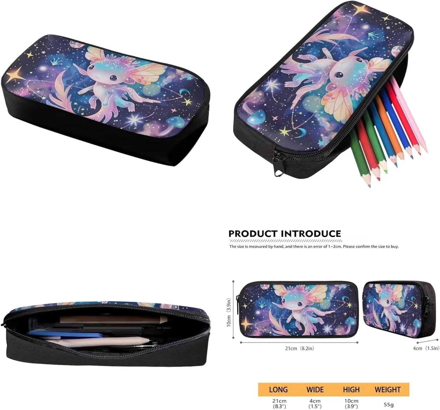 Axolotl Backpack for Girls 8-10 with Lunch Box 17 Inch School Bag and Lunch Bag Set Solar System Planet Bookbag/Lunchbox/Pencil Case/Water Bottle Holder Back to Elementary School