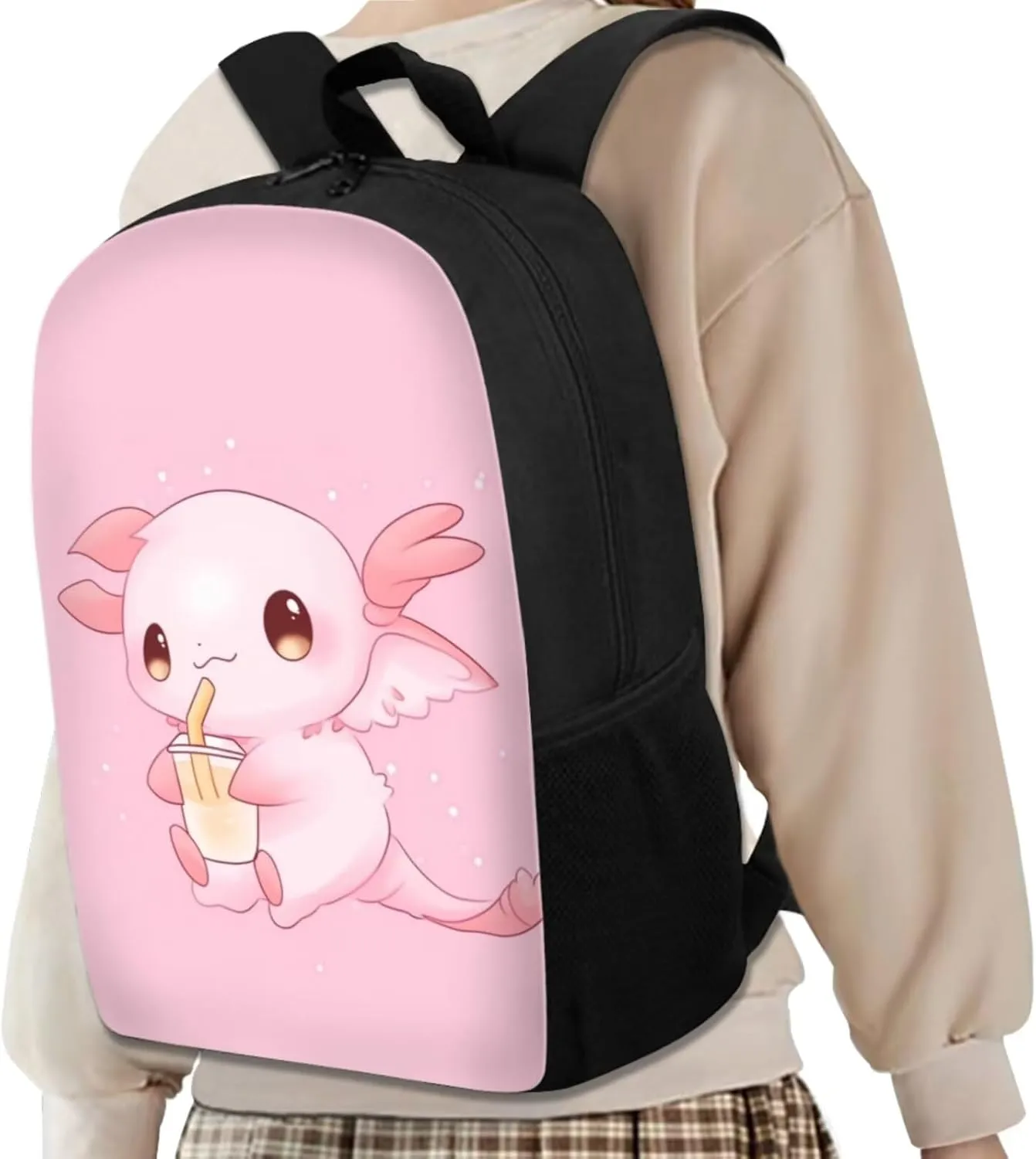 Axolotl Preschool Backpack and Lunch Box Set with School Pencil Case Lightweight Elementary Bookbag for Students Gift for Birthdays,Thanksgiving Day,Christmas,New Year