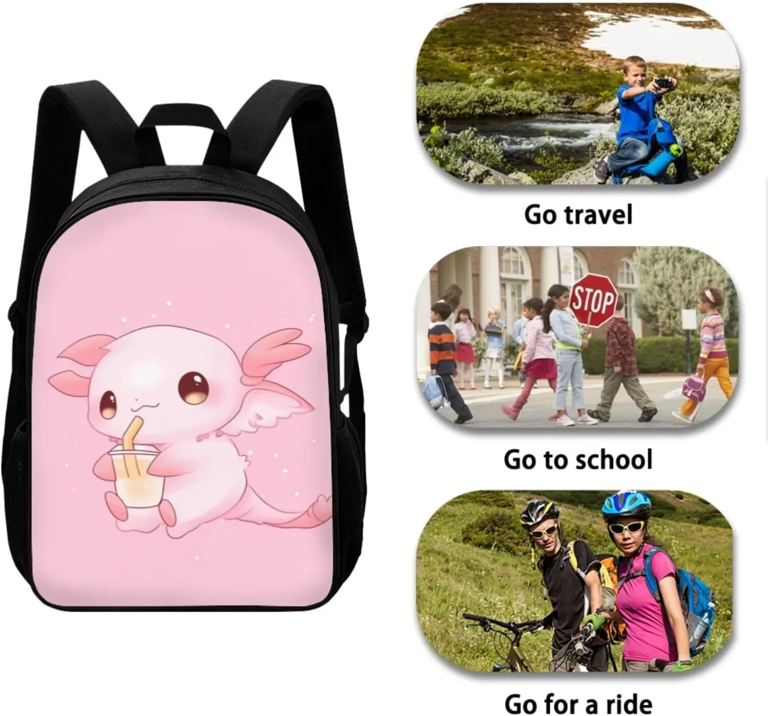 Axolotl Preschool Backpack and Lunch Box Set with School Pencil Case Lightweight Elementary Bookbag for Students Gift for Birthdays,Thanksgiving Day,Christmas,New Year