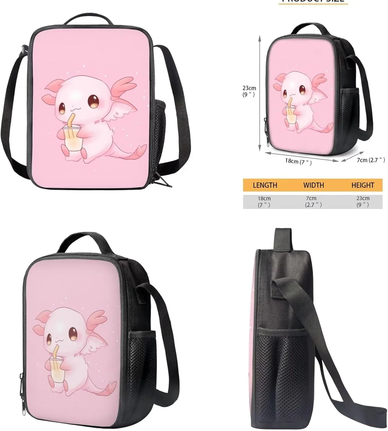 Axolotl Preschool Backpack and Lunch Box Set with School Pencil Case Lightweight Elementary Bookbag for Students Gift for Birthdays,Thanksgiving Day,Christmas,New Year