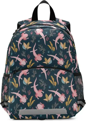 Axolotl Preschool Backpacks,Kid's Casual Travel Bookbag with Leash,Cute Toddler Backpacks for Boys and Girls