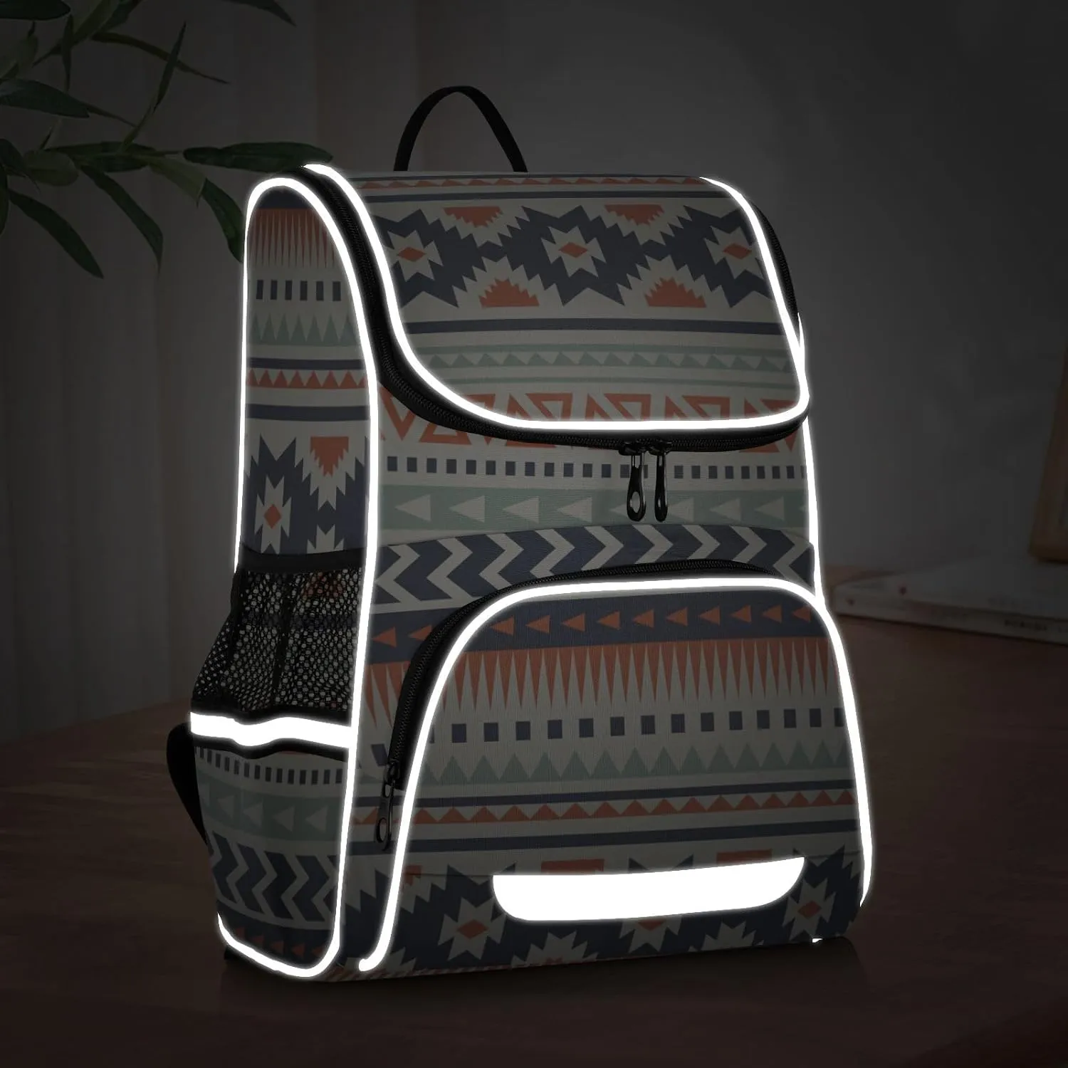 Aztec Backpack for Kids 16 Inches Large Capacity School Bag, Navajo Tribe Print Student Bookbag with Side Pocket, Safety Night Reflective Strip Student School Bag