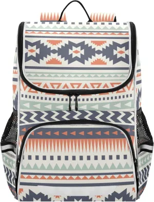 Aztec Backpack for Kids 16 Inches Large Capacity School Bag, Navajo Tribe Print Student Bookbag with Side Pocket, Safety Night Reflective Strip Student School Bag