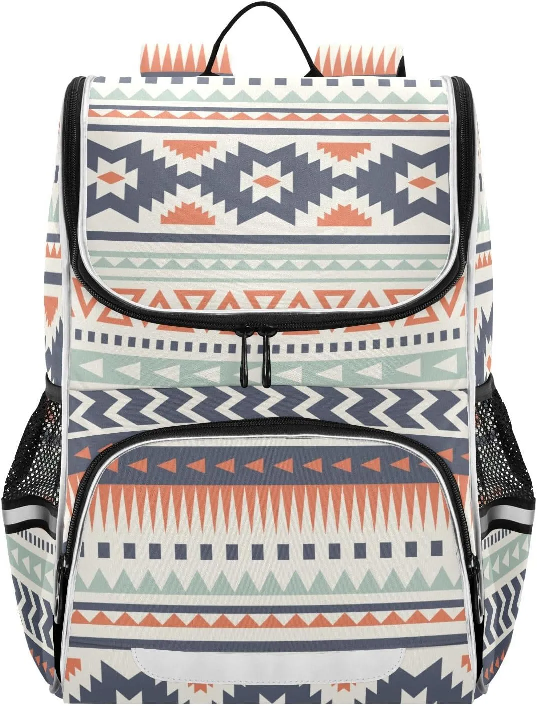 Aztec Backpack for Kids 16 Inches Large Capacity School Bag, Navajo Tribe Print Student Bookbag with Side Pocket, Safety Night Reflective Strip Student School Bag
