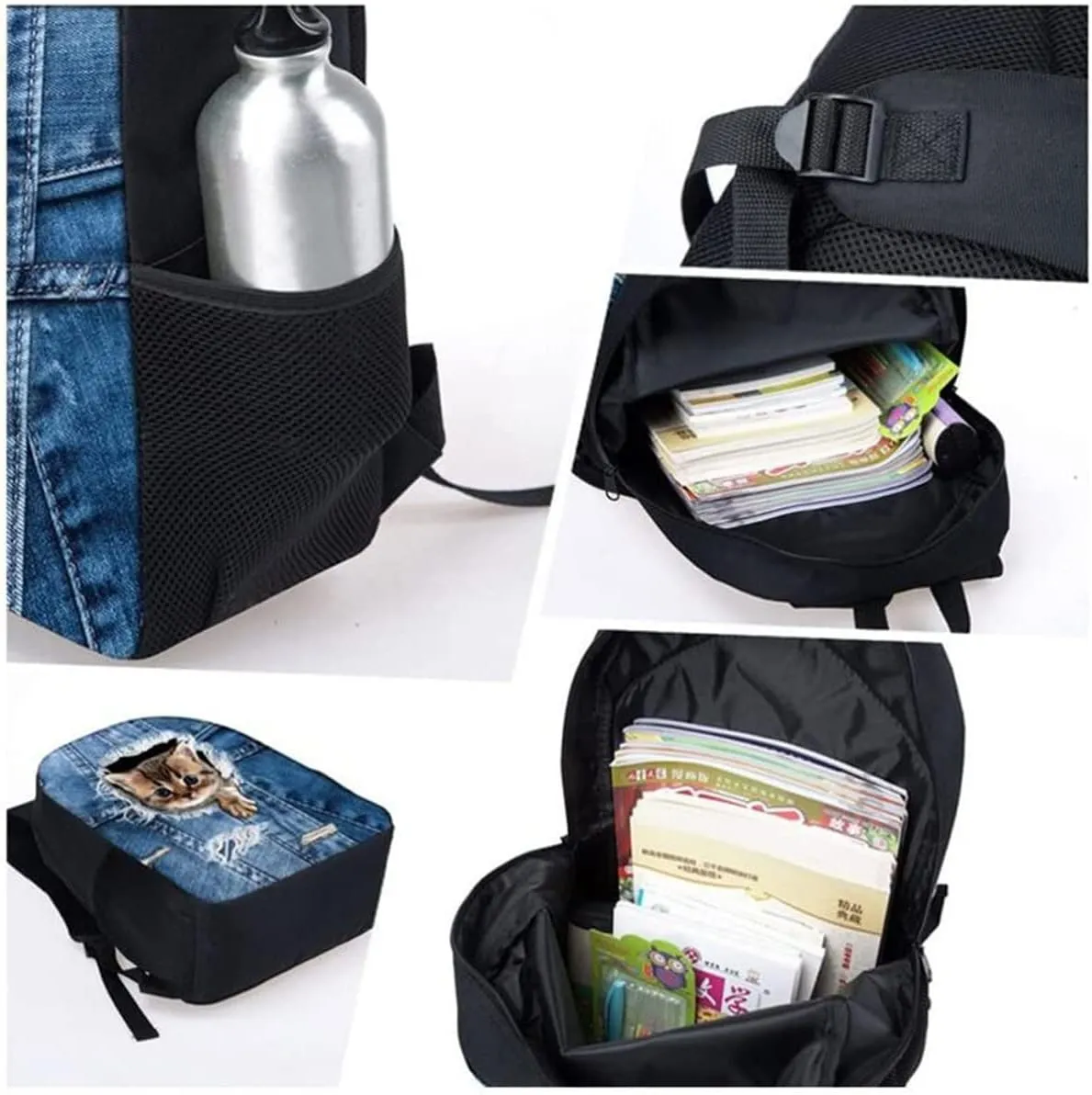 Back Princess Girls Backpack with Lunch Box Pencil Case Set,Kids Book Bag Age 6-8/10-12/14-6,African American Elementary School Bag Lunchbox