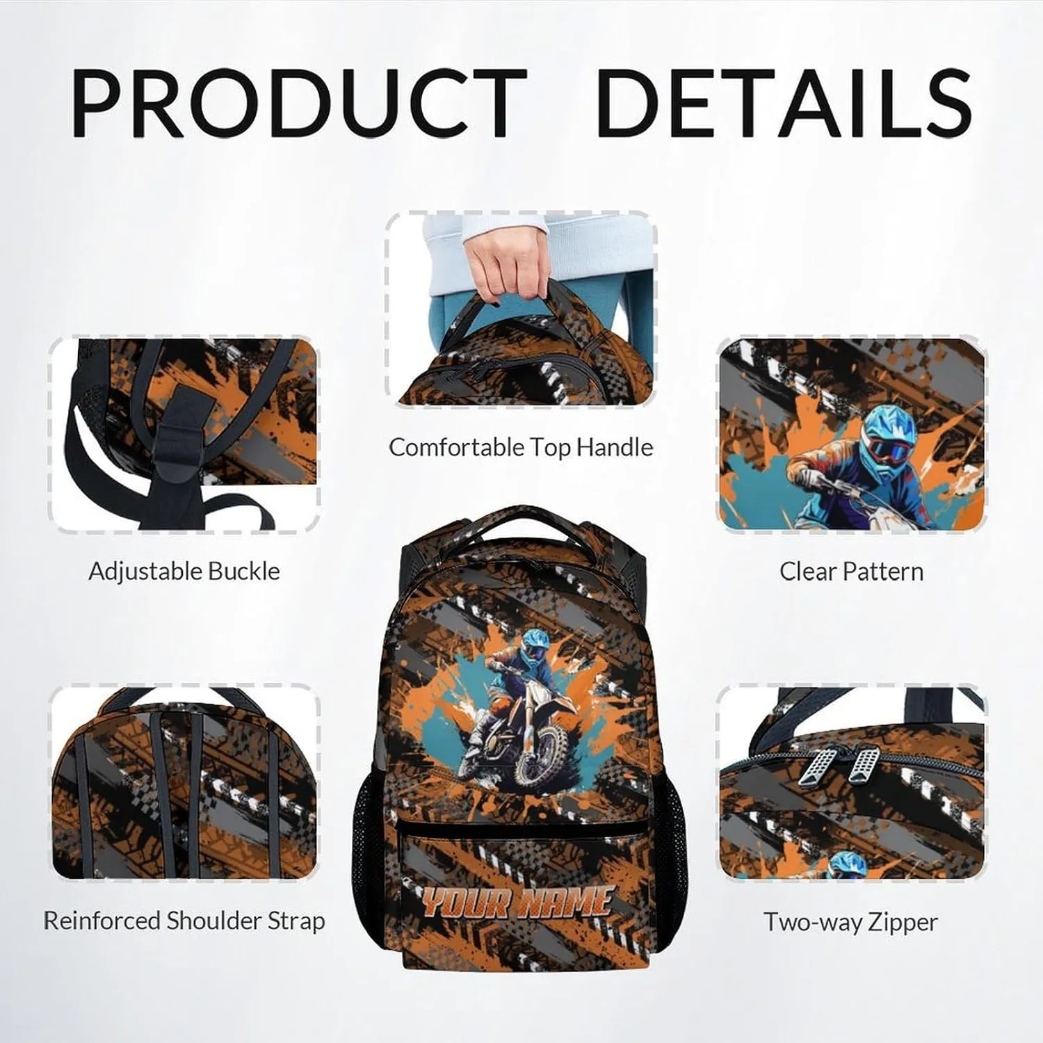 Backpack and Lunch Box - Custom Cool Motorcycle Backpacks with Lunch Bag for Kids Boys - 17 Inch 3 in 1 Bookbag Set for School, Travel