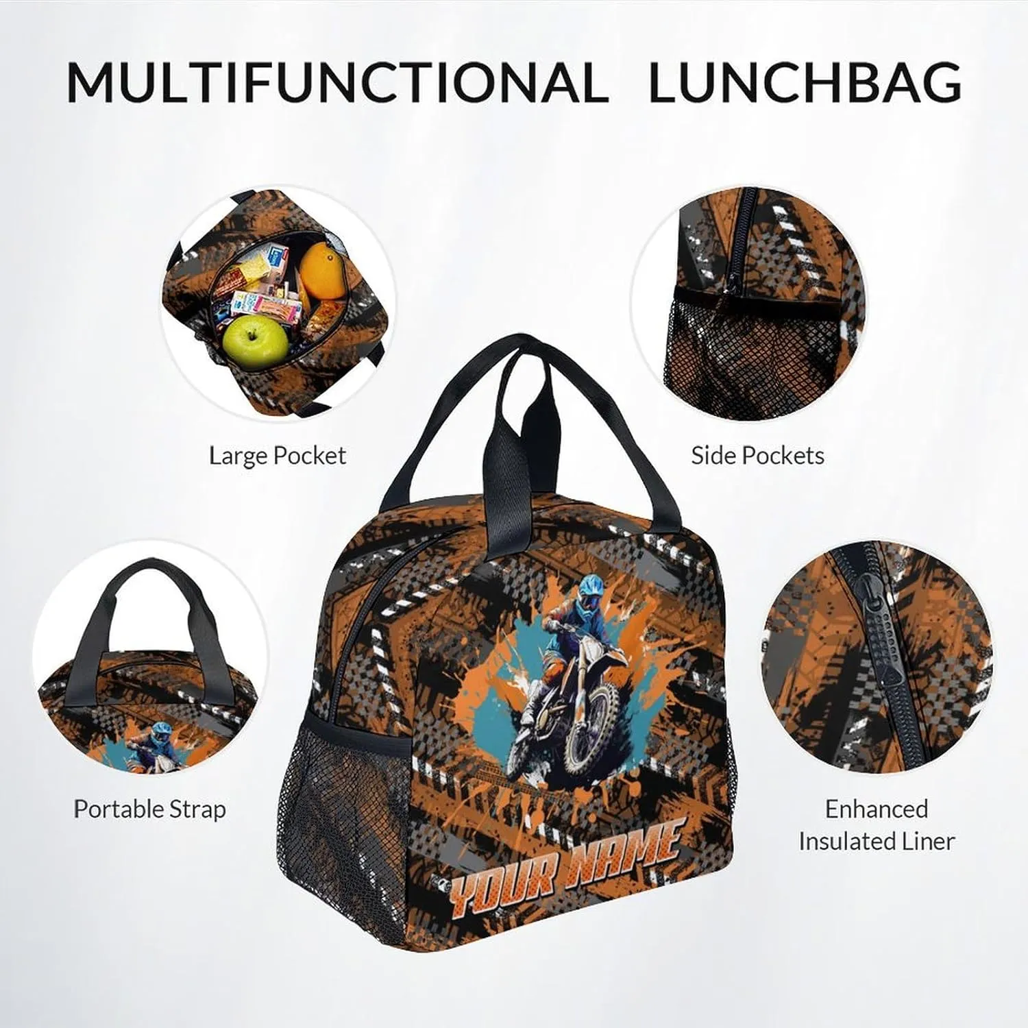 Backpack and Lunch Box - Custom Cool Motorcycle Backpacks with Lunch Bag for Kids Boys - 17 Inch 3 in 1 Bookbag Set for School, Travel