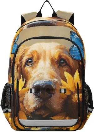 Backpack Bloodhound Dog Cute Sunflower for Women Men Travel Laptop Daypack Shoulder Bag Book Bag Daypack with Reflective Strip 12.9” × 17.7”