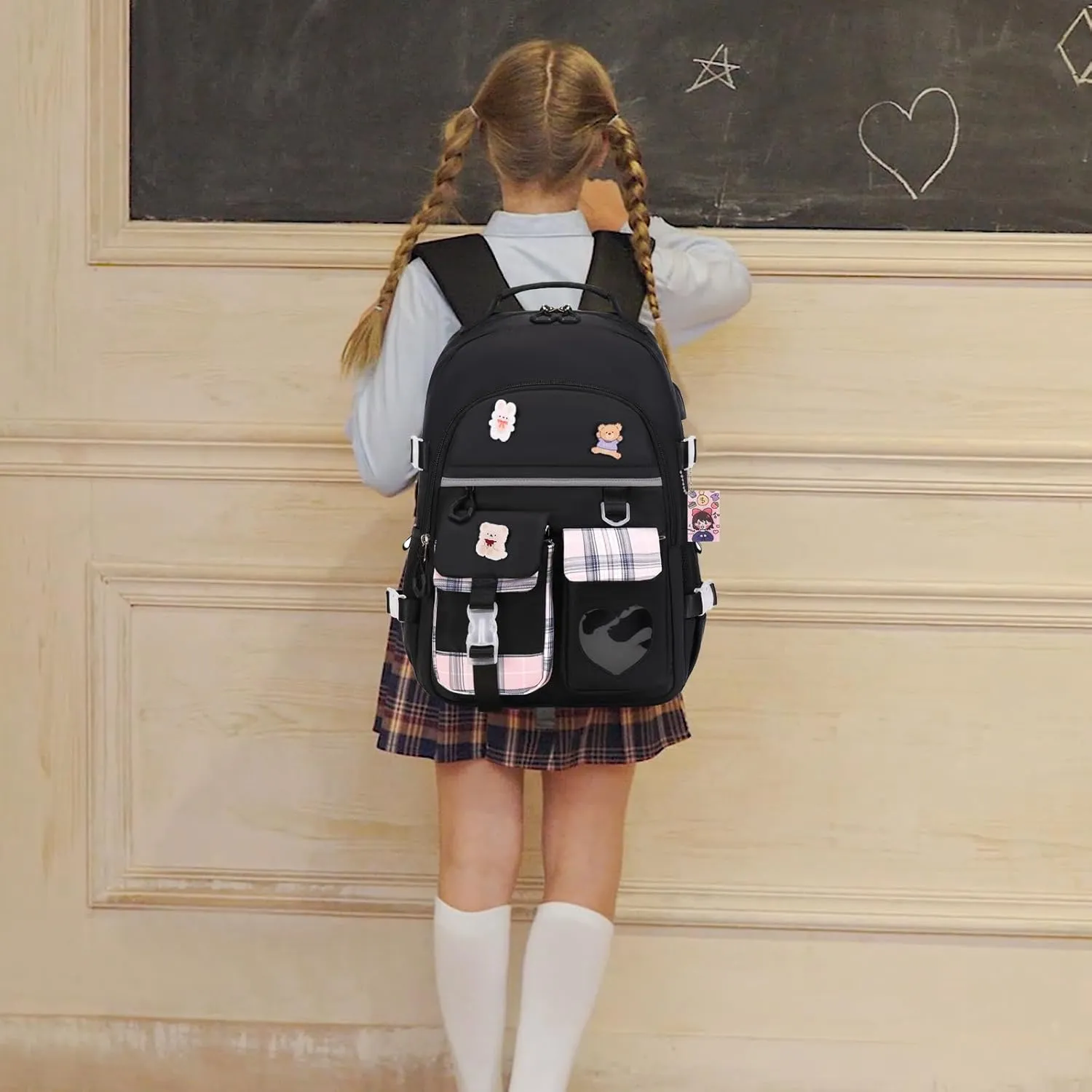 Backpack for Girls - Bookbag Backpacks Schoolbag for Girls Kids Teen Women Casual Travel Daypacks - School Bag Elementary Middle School College Cute Backpack with Lunch Box (Black)