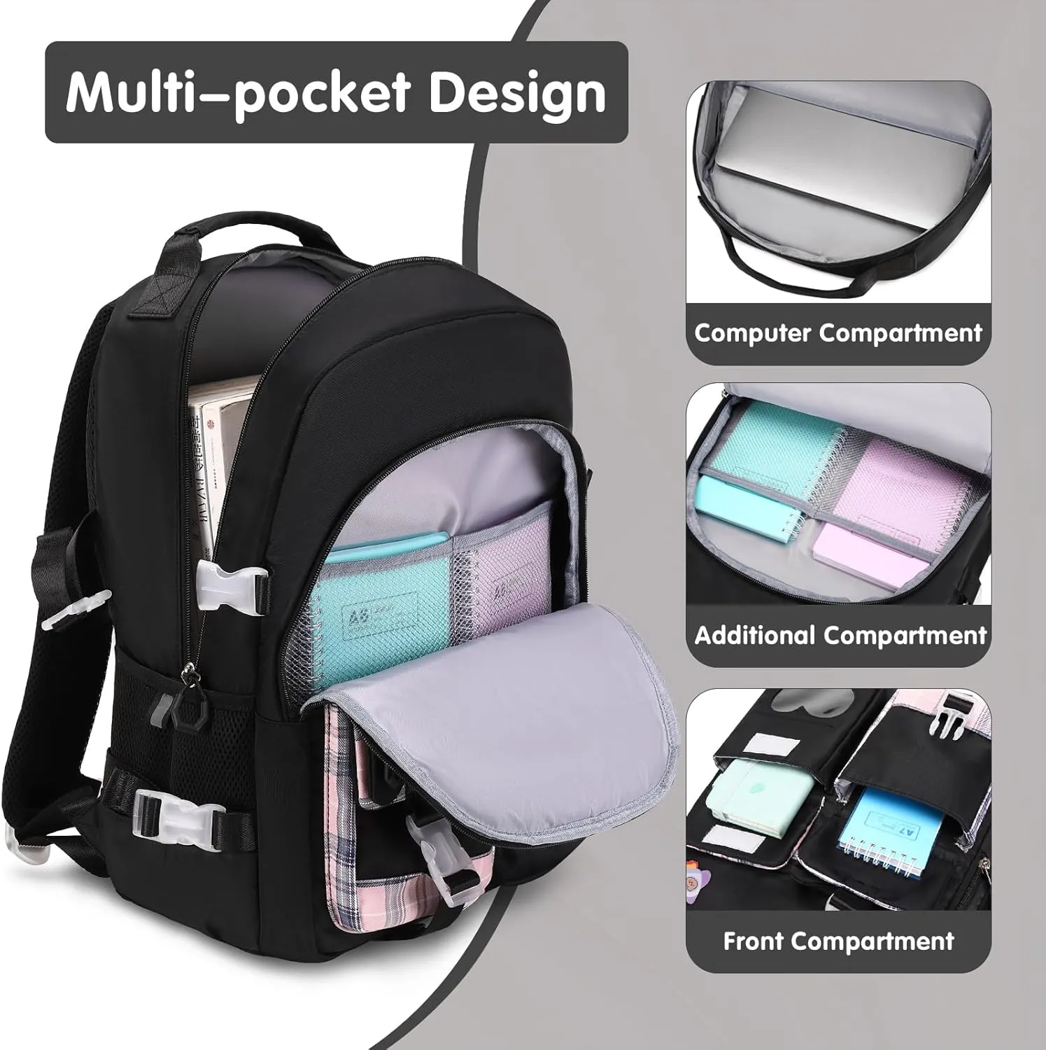 Backpack for Girls - Bookbag Backpacks Schoolbag for Girls Kids Teen Women Casual Travel Daypacks - School Bag Elementary Middle School College Cute Backpack with Lunch Box (Black)