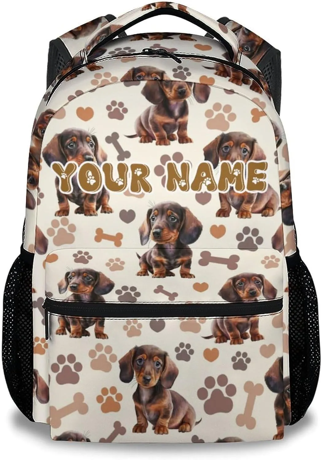 Backpack for Kids, Personalization Cute Dachshunds Backpack for Boys Girls, 17 Inch Custom Dog Bookbag for Elementary Middle