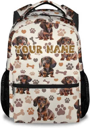 Backpack for Kids, Personalization Cute Dachshunds Backpack for Boys Girls, 17 Inch Custom Dog Bookbag for Elementary Middle