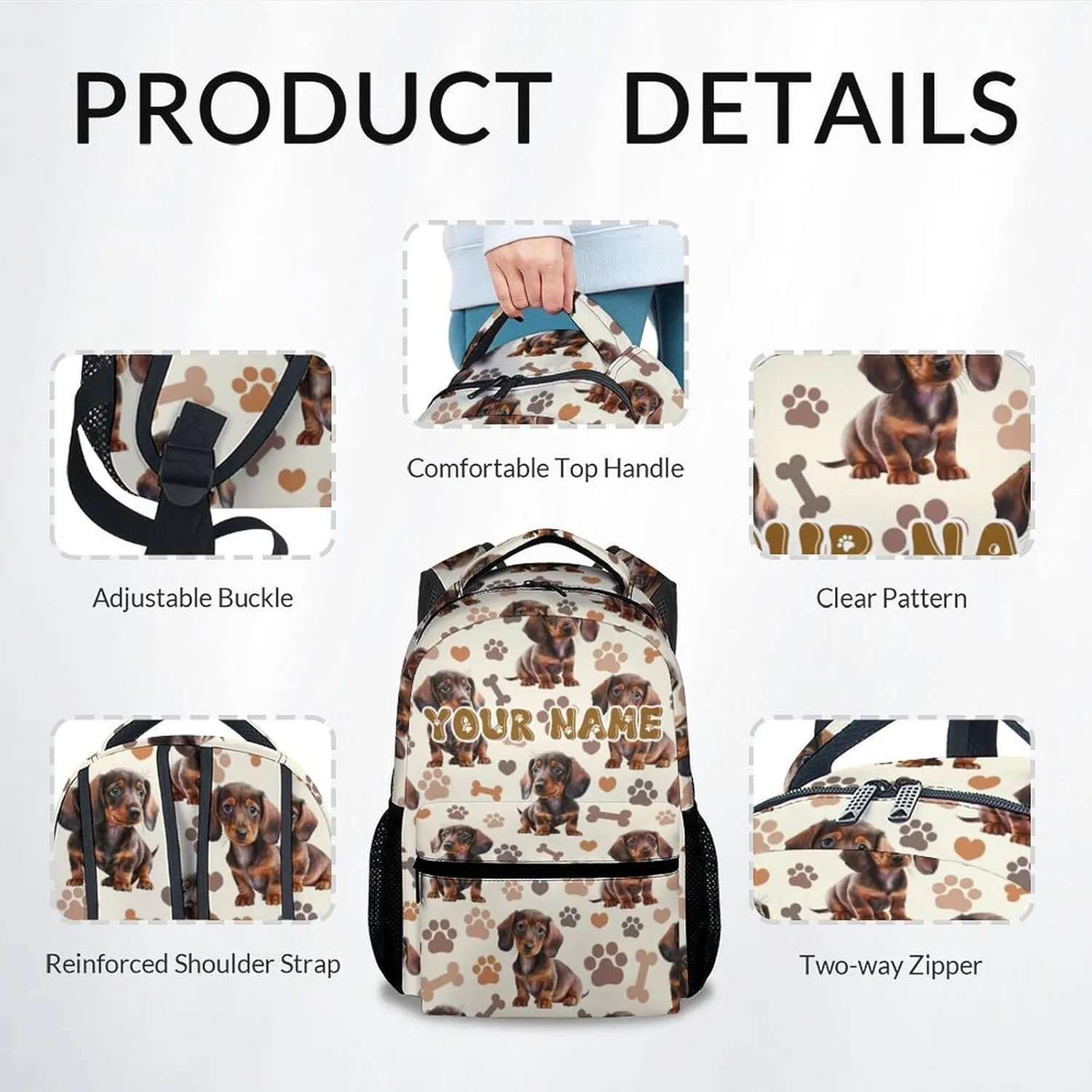 Backpack for Kids, Personalization Cute Dachshunds Backpack for Boys Girls, 17 Inch Custom Dog Bookbag for Elementary Middle