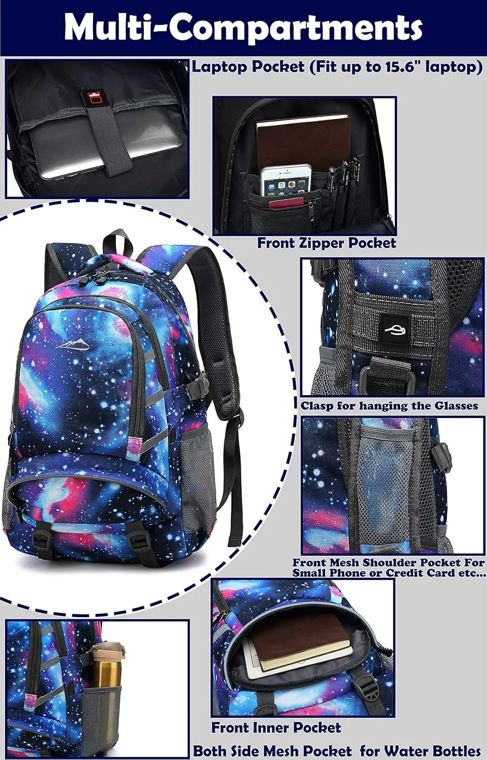 Backpack for Laptop Large Travel College Bookbag Gift Business with USB Port