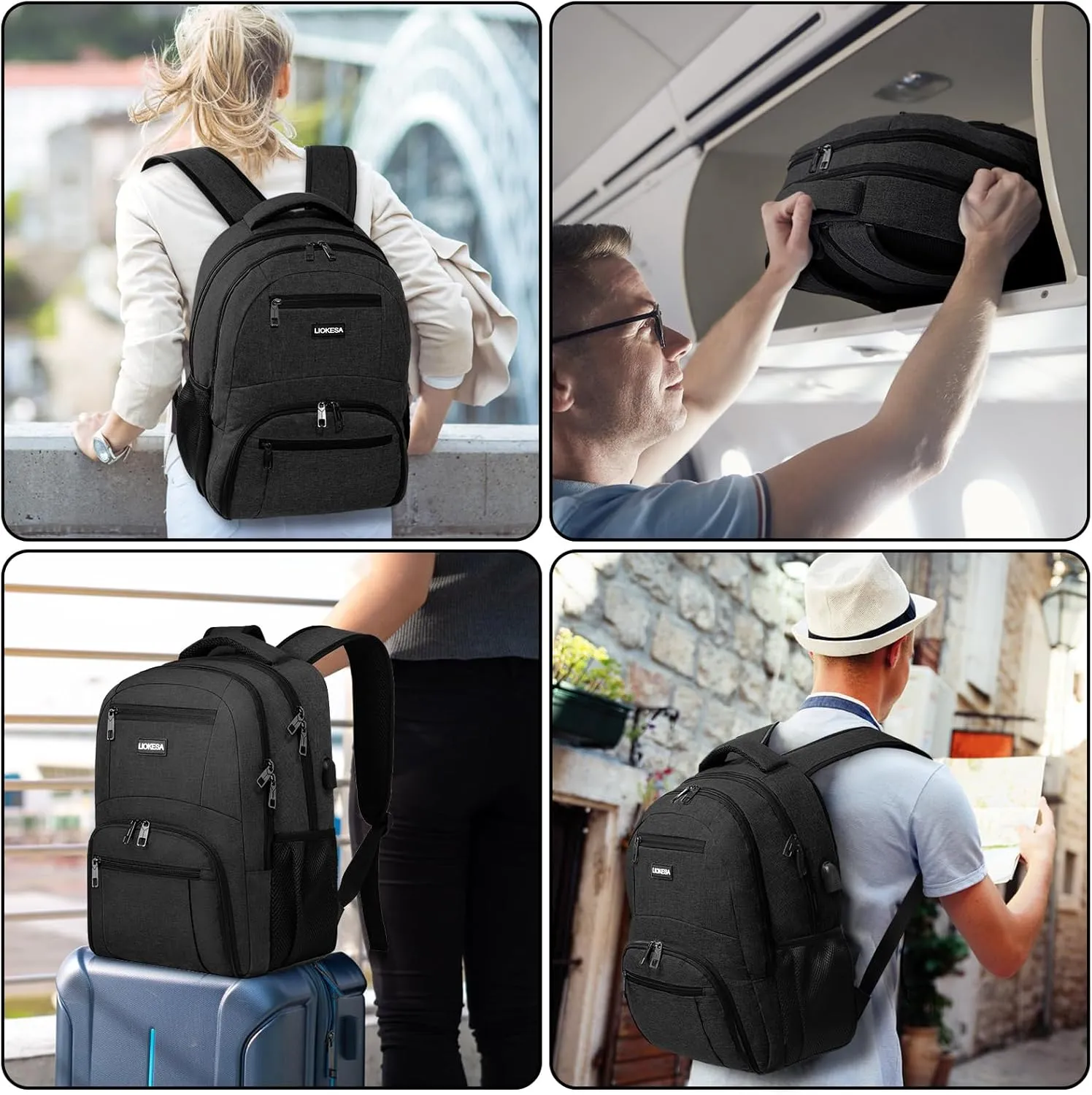 Backpack for Men Women, School Backpacks for Teen Boys Girls, Water Resistant Laptop Backpack with USB Charger, 15.6 Inch Black College Bookbag